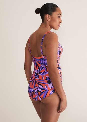 Phase Eight Leaf Print Swimwear Purple/Orange Australia | IK4913056